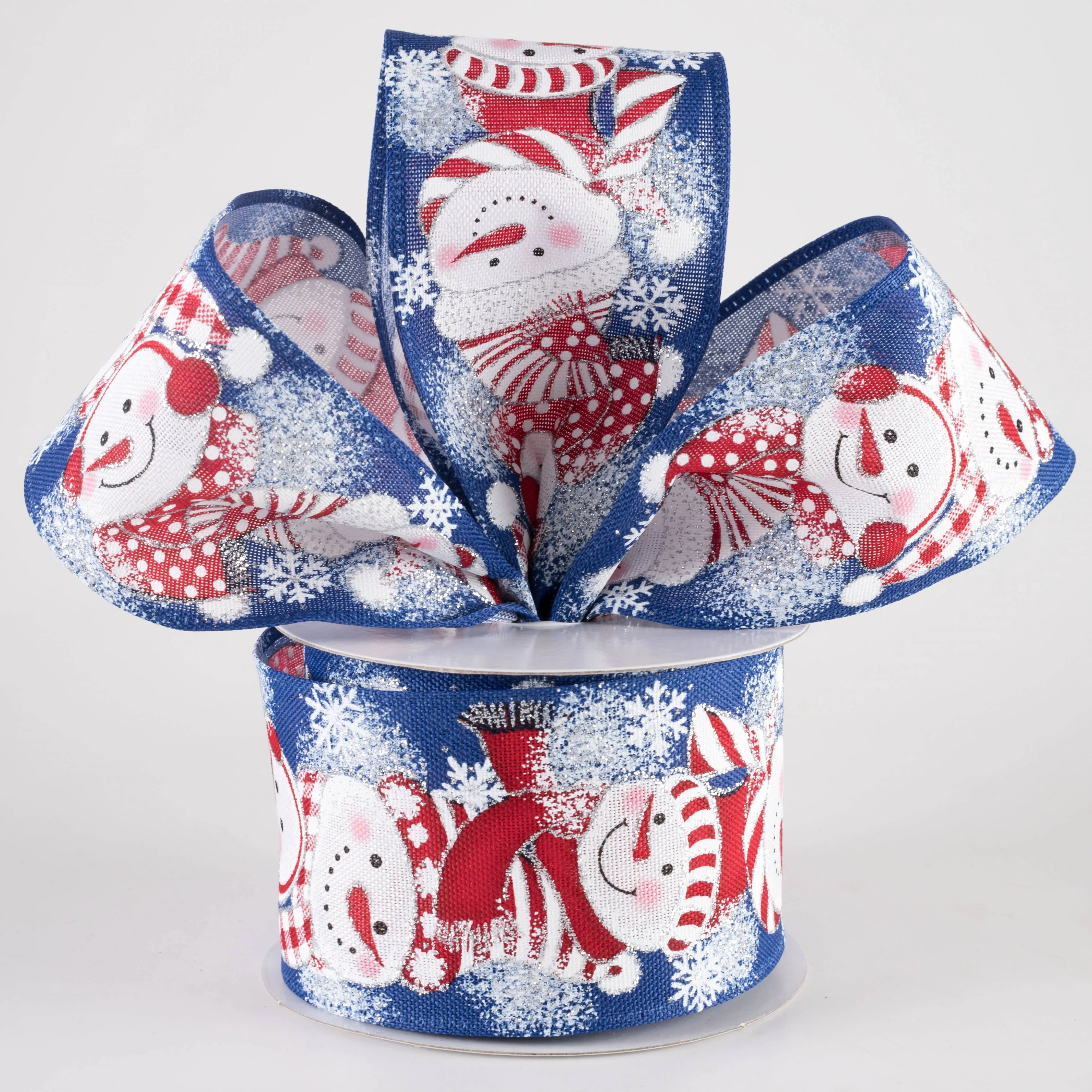 2.5" Linen Snowmen in Earmuffs Ribbon: Navy Blue (10 Yards)
