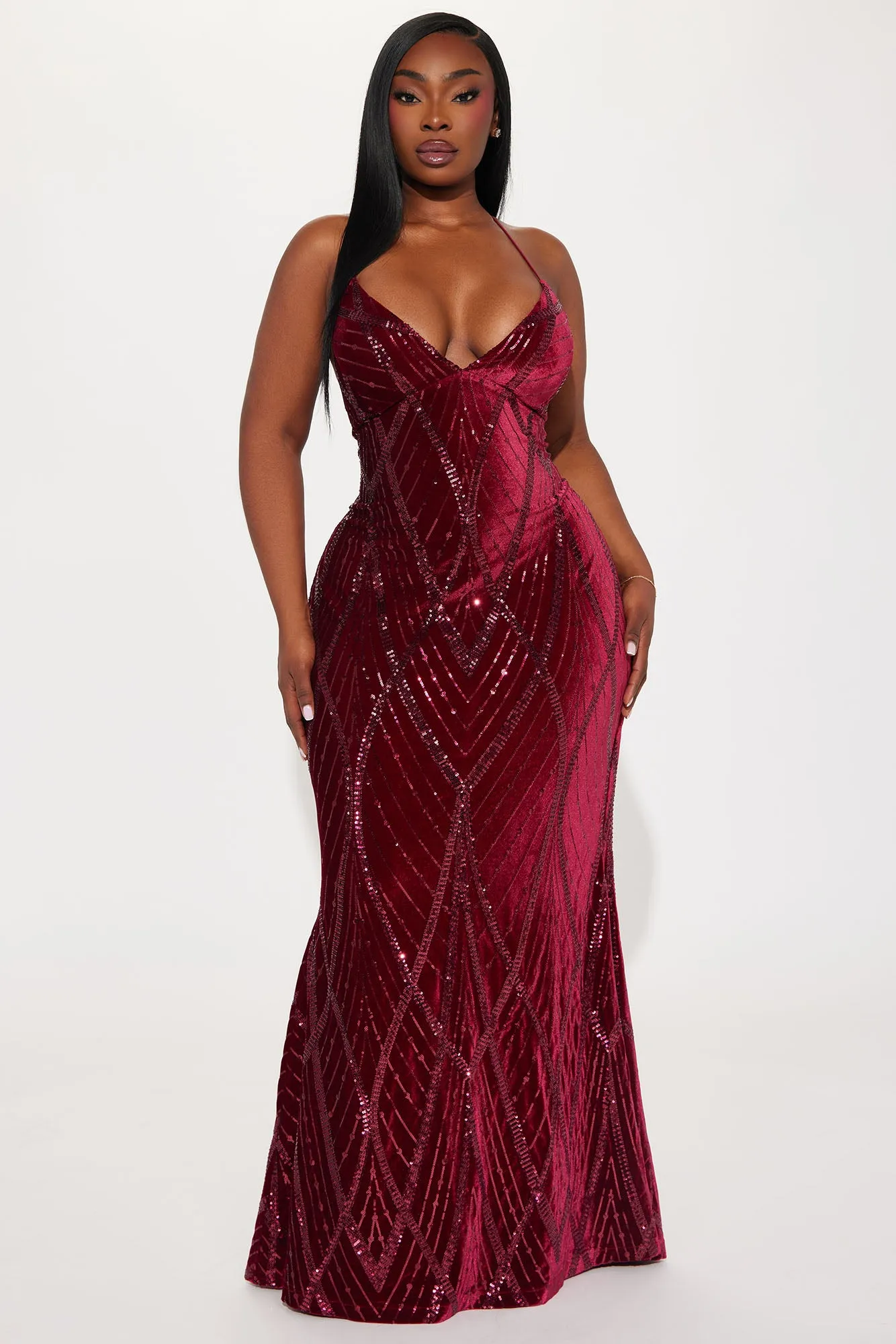 Aurora Velvet Sequin Gown - Wine