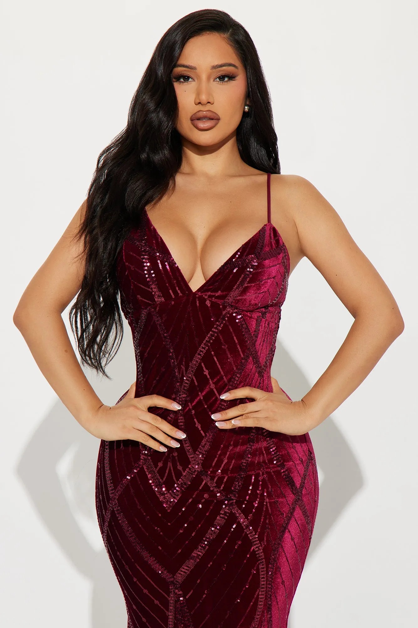 Aurora Velvet Sequin Gown - Wine