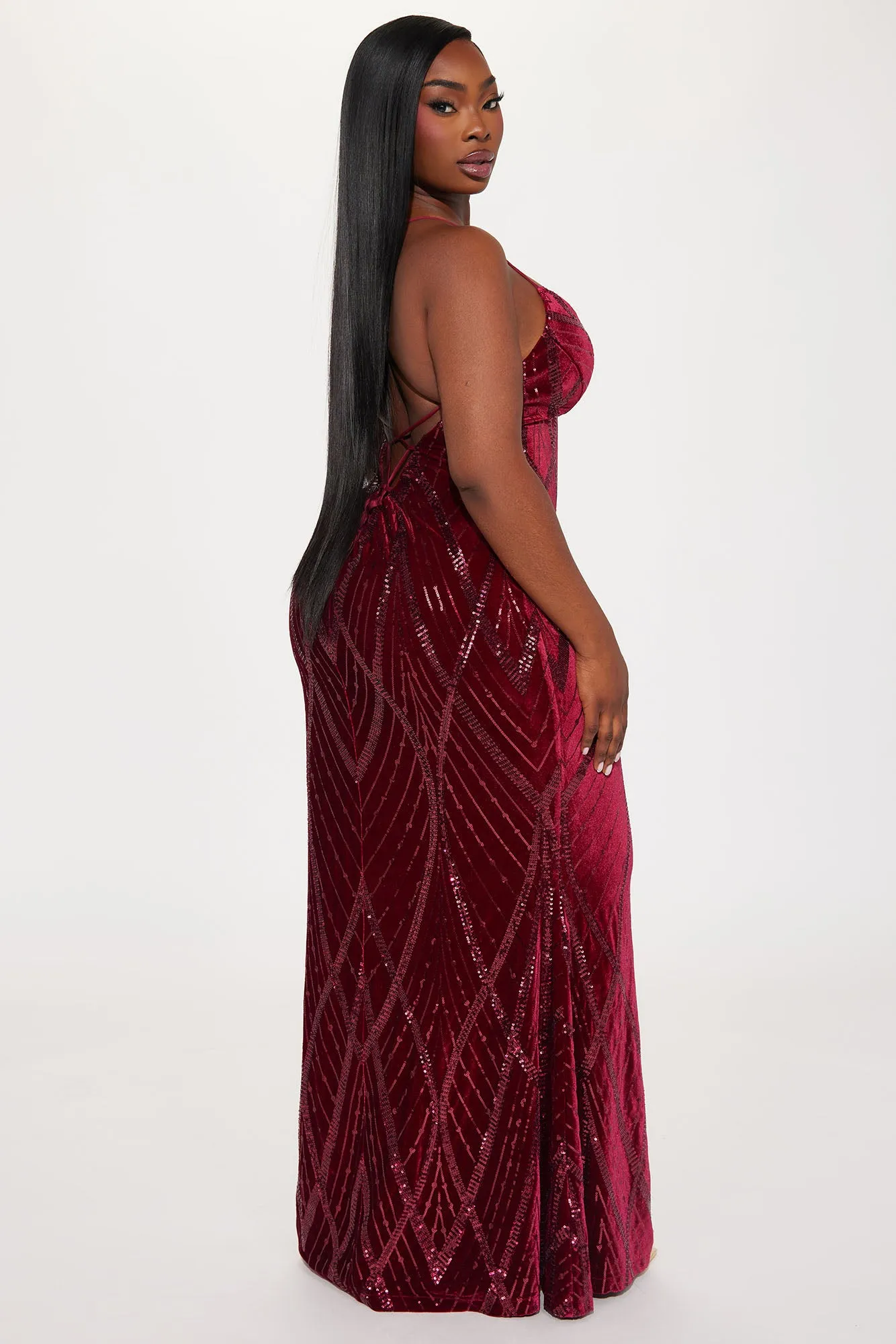 Aurora Velvet Sequin Gown - Wine