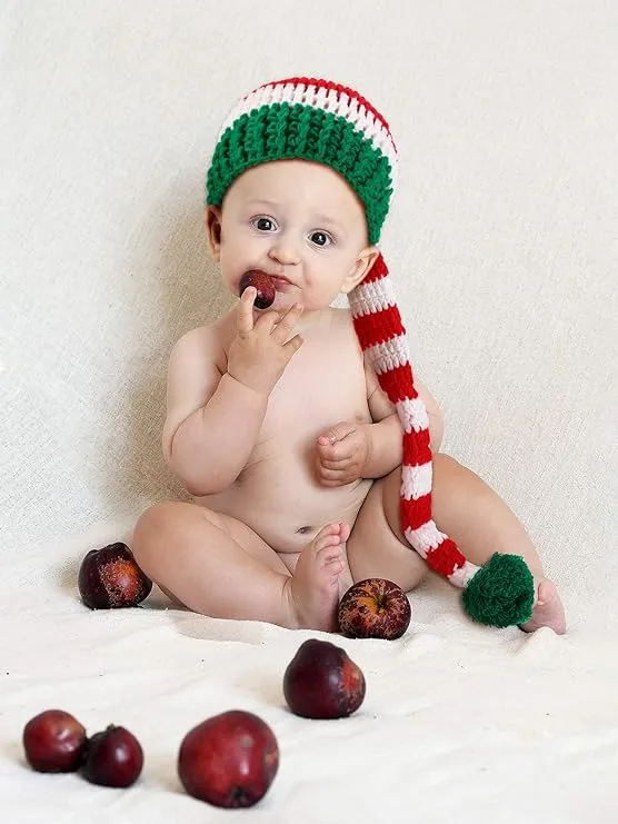 Babymoon Baby Long Tail Ball Cap | Baby Photography Props | Costume | Red-Green
