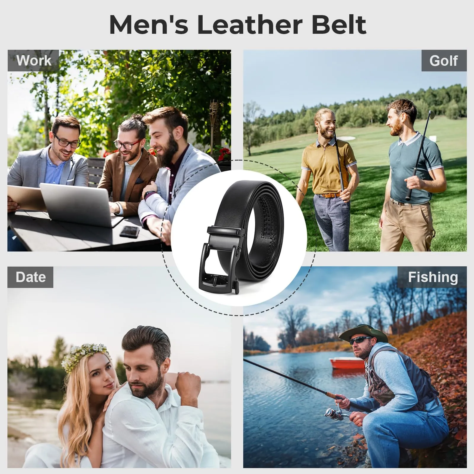 BELTROAD Mens Belt Leather Ratcheting Belts for Men Adjustable Black Dress Quick Release Click Buckle Belt