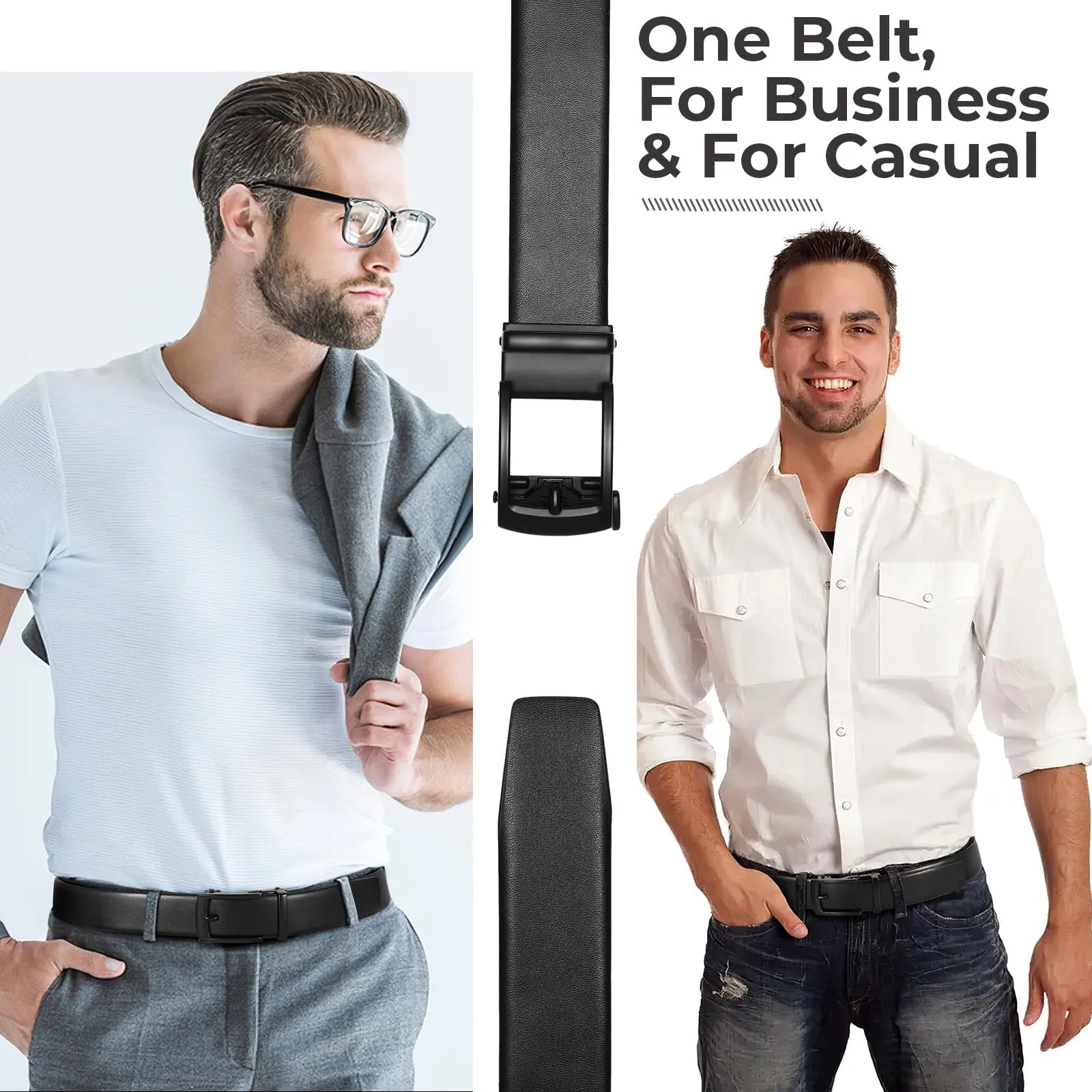BELTROAD Mens Belt Leather Ratcheting Belts for Men Adjustable Black Dress Quick Release Click Buckle Belt