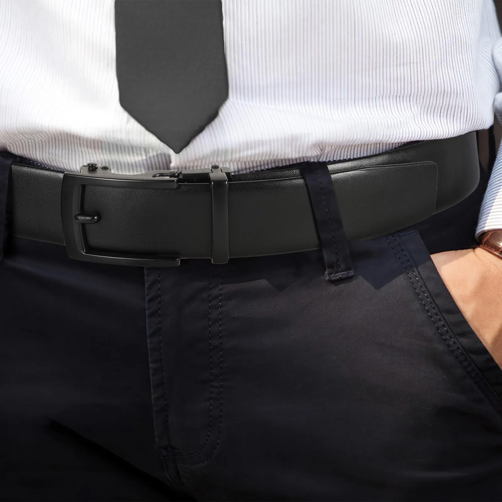 BELTROAD Mens Belt Leather Ratcheting Belts for Men Adjustable Black Dress Quick Release Click Buckle Belt