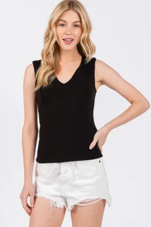 Black V Neck Double Layer Top