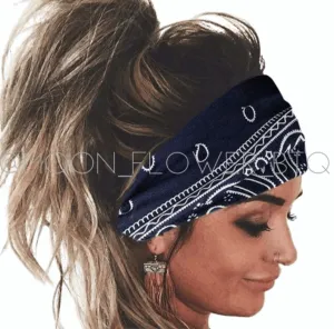 Blue Paisley Print Turban Headband Ear Warmer