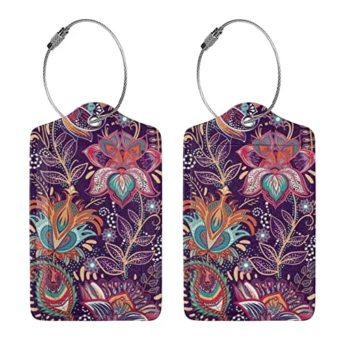 Bohemian Boho Paisley Flowers Leather Suitcase Luggage Tags, 2 Pack