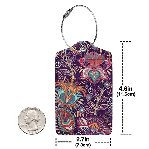 Bohemian Boho Paisley Flowers Leather Suitcase Luggage Tags, 2 Pack