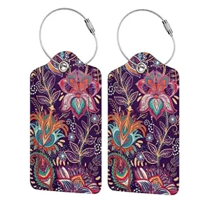 Bohemian Boho Paisley Flowers Leather Suitcase Luggage Tags, 2 Pack