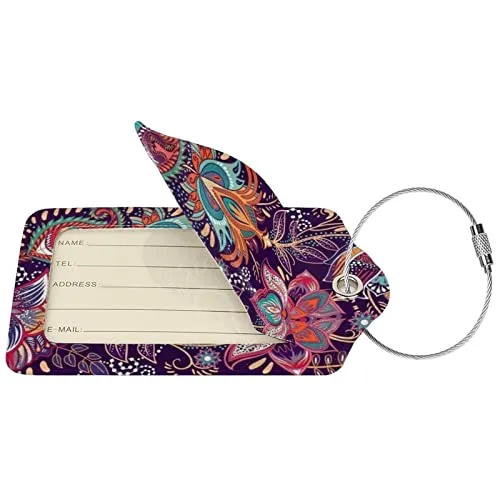 Bohemian Boho Paisley Flowers Leather Suitcase Luggage Tags, 2 Pack