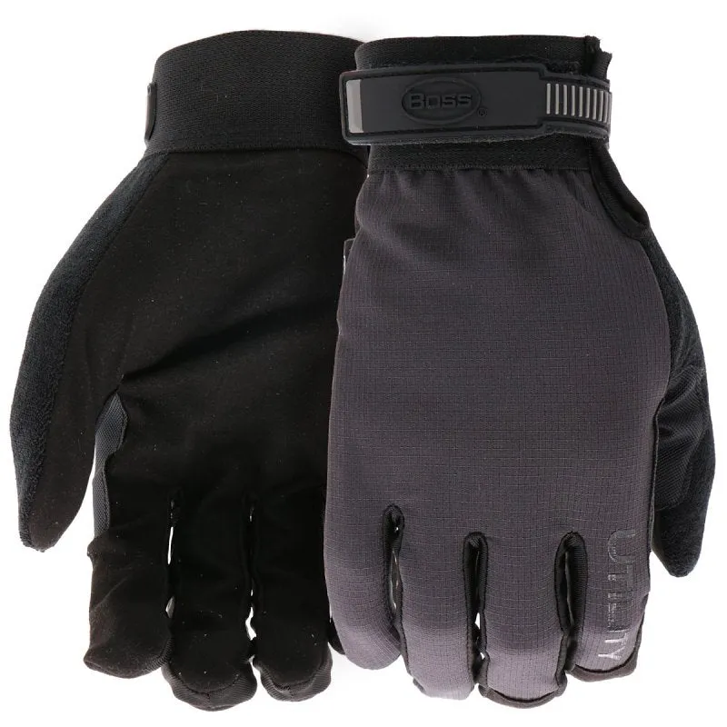 Boss B52011-L Utility Gloves, L, Reinforced Thumb, Open Cuff, Synthetic Leather, Dark Gray :PR: QUANTITY: 1
