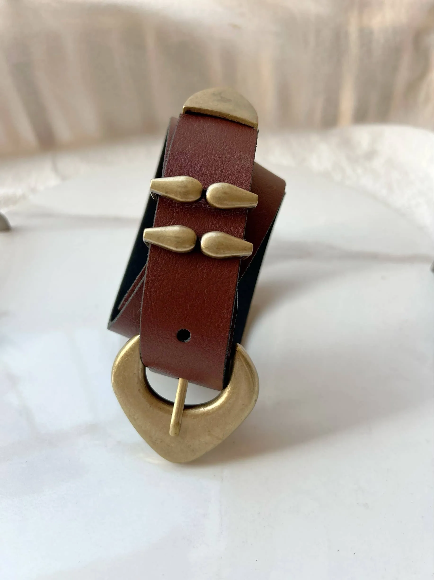 Brown Bronze Buckle Genuine Leather Belt