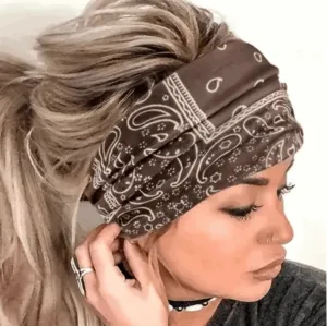 Brown Paisley Print Turban Headband Ear Warmer
