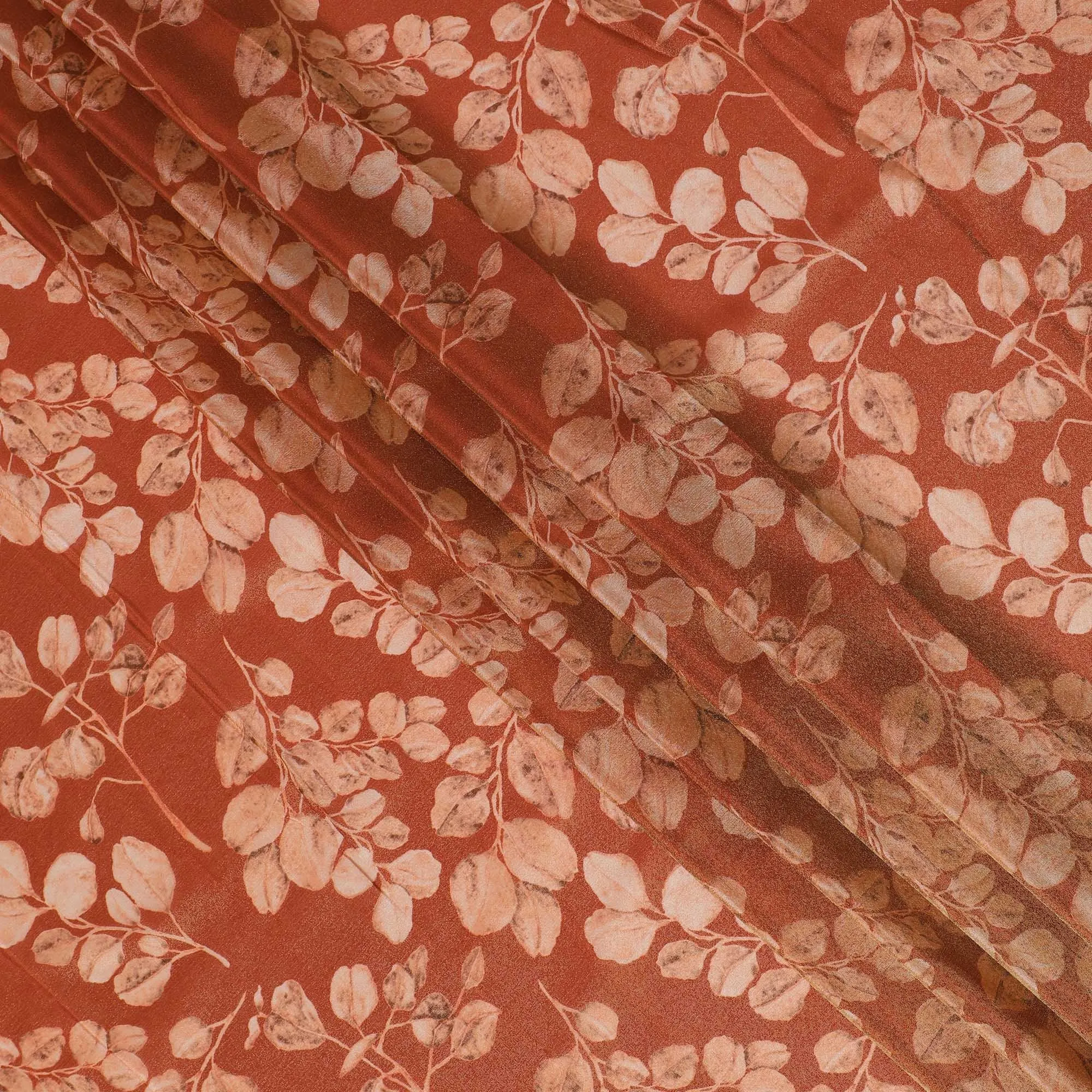 Burnt Sienna Organza Fabric - Delicate Leaf Imprint Design, 110cm Width, Luxurious Sheer Texture-D18937