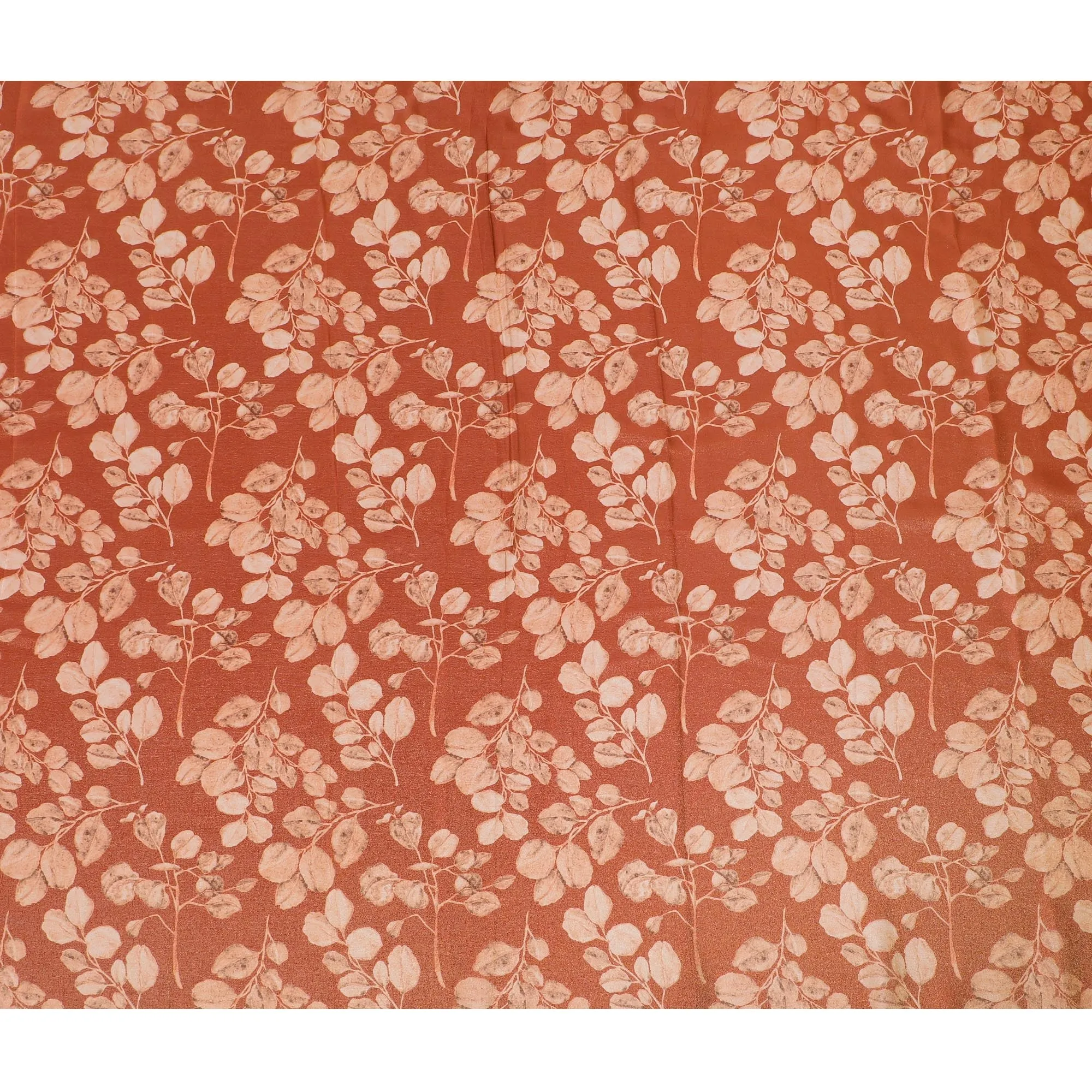 Burnt Sienna Organza Fabric - Delicate Leaf Imprint Design, 110cm Width, Luxurious Sheer Texture-D18937