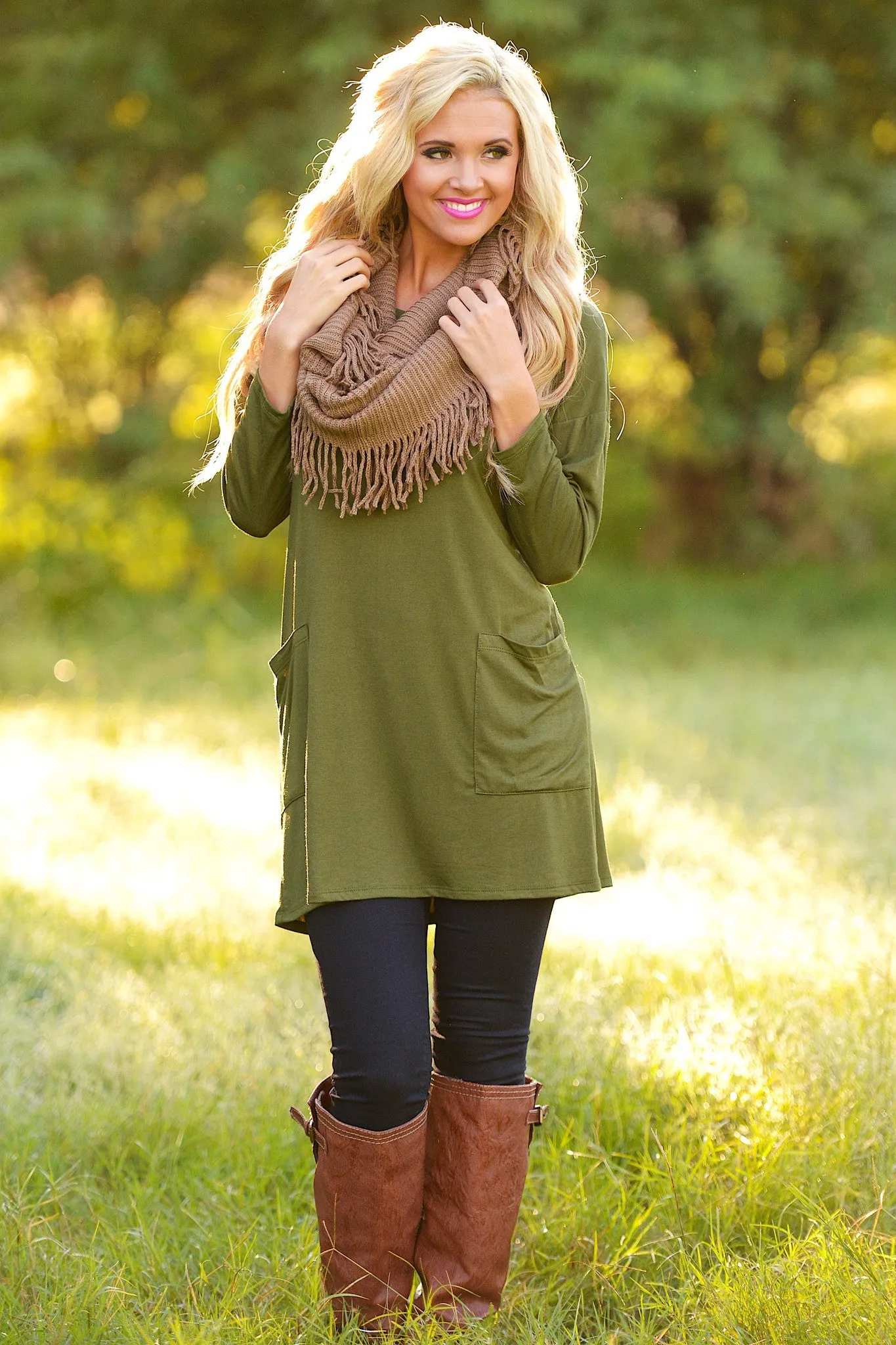 Cute As A Button Tunic - Olive (Small - 3XL)