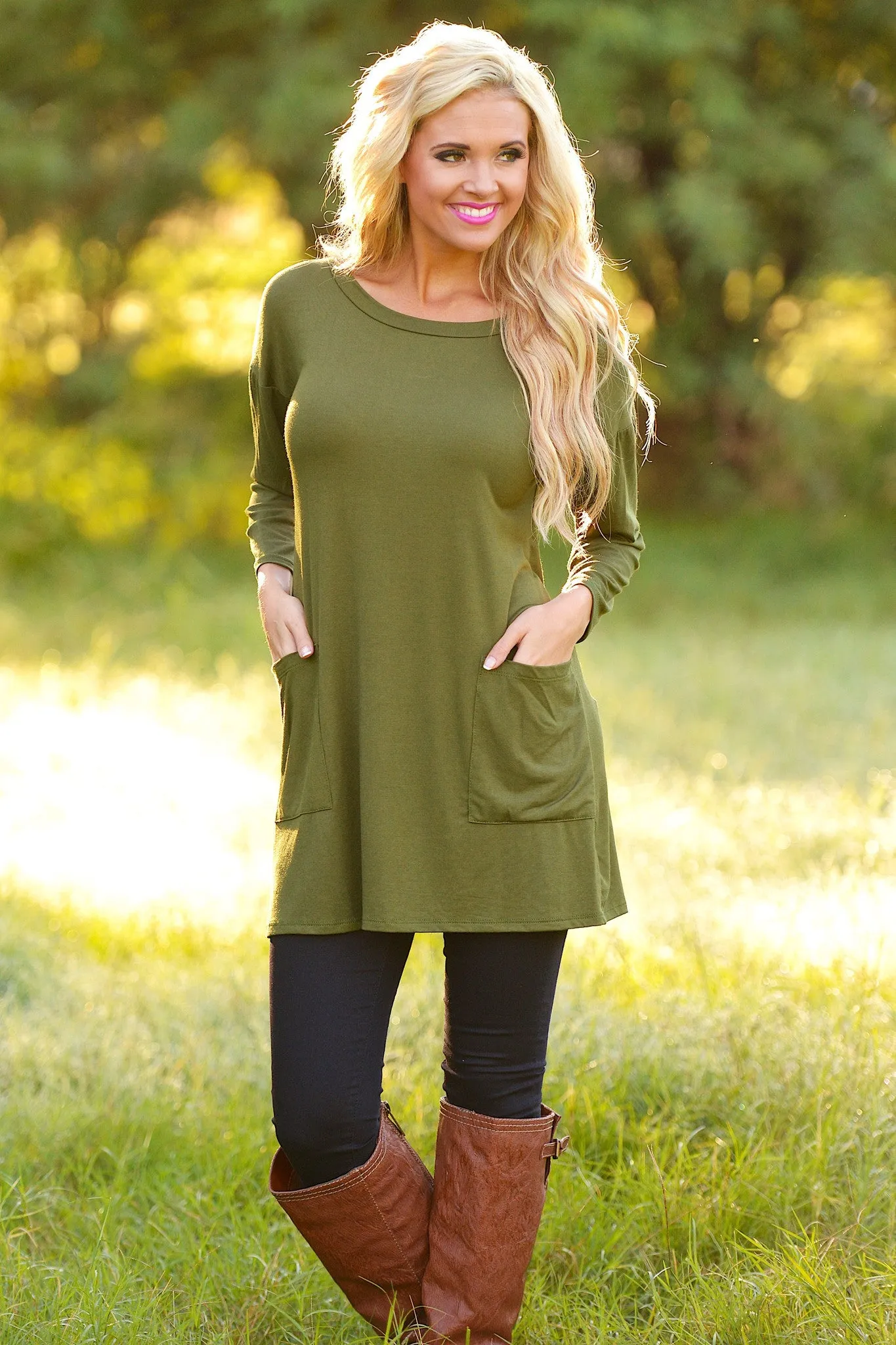 Cute As A Button Tunic - Olive (Small - 3XL)