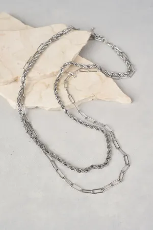 Double Layer Rope Chain Necklace - Rhodium