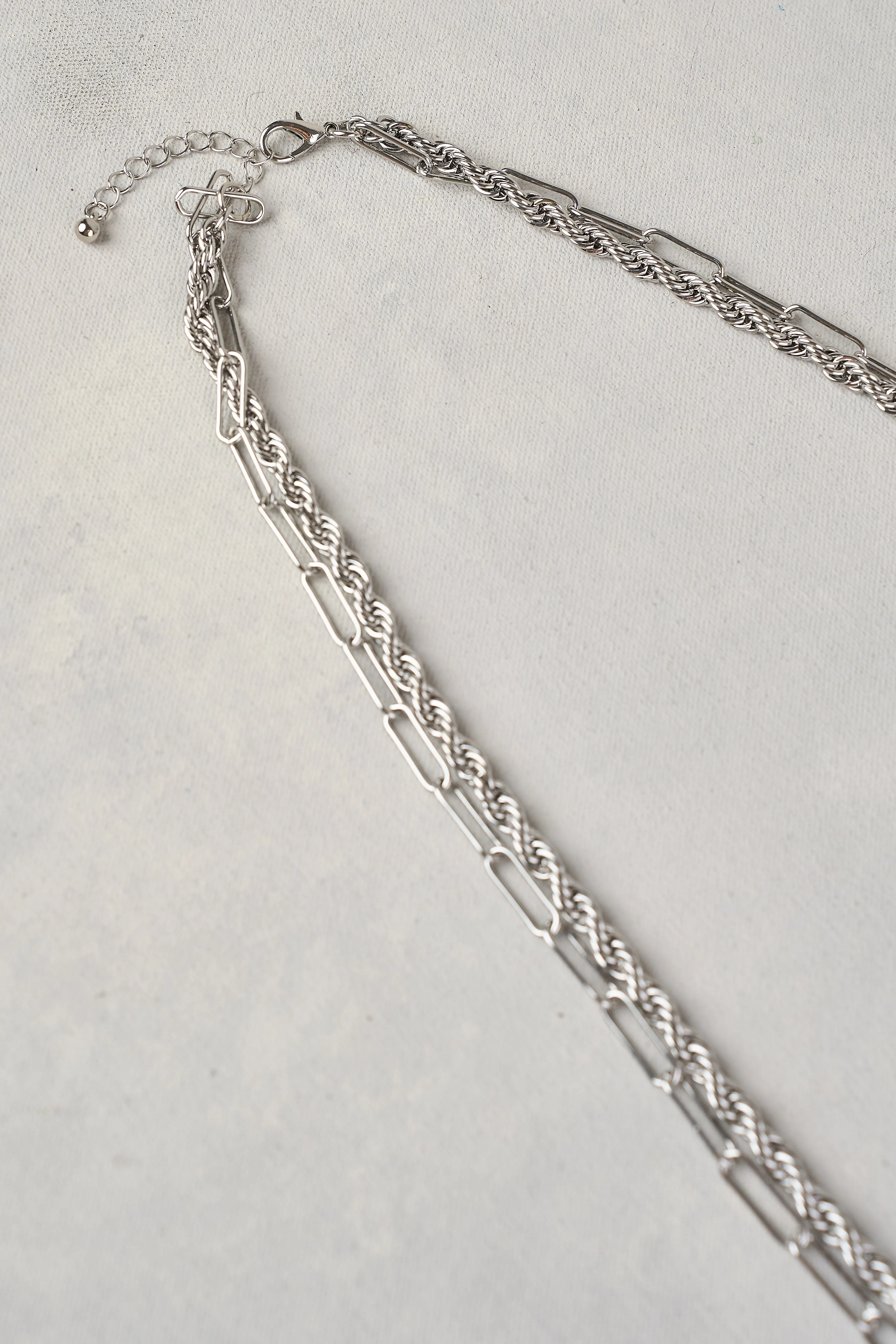 Double Layer Rope Chain Necklace - Rhodium