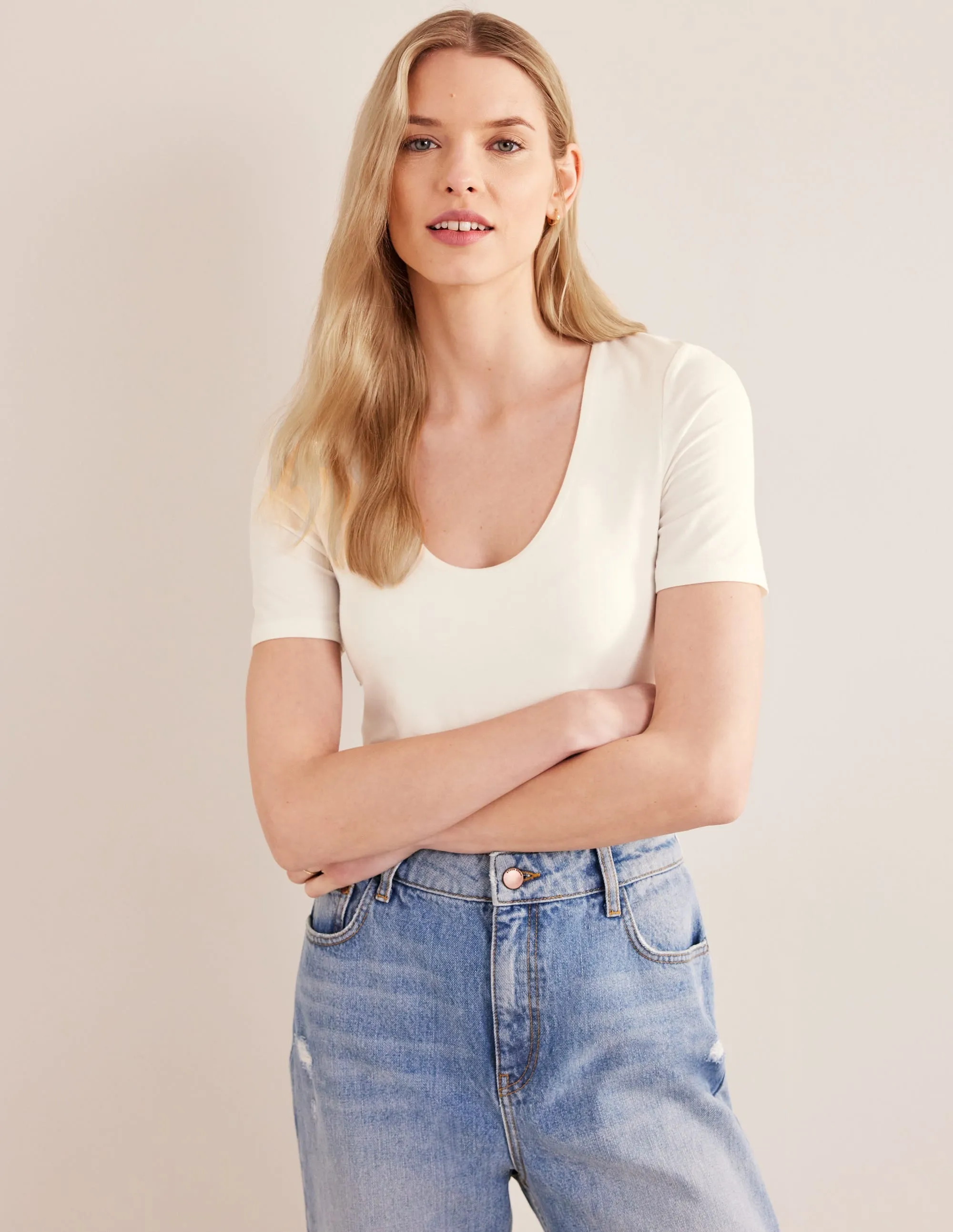 Double Layer Short Sleeve Top-Ivory