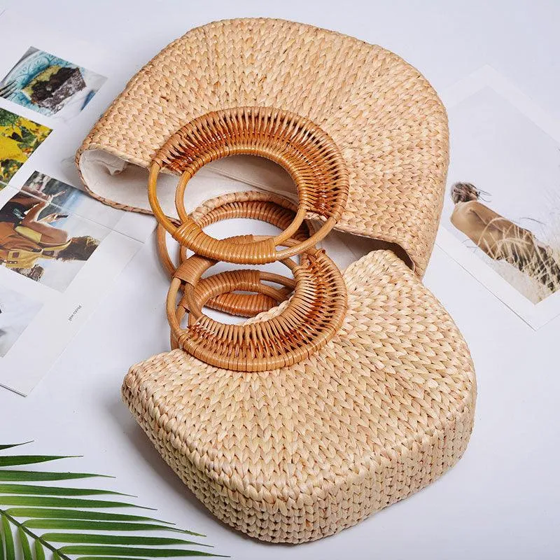 Elegant woven straw beach bags