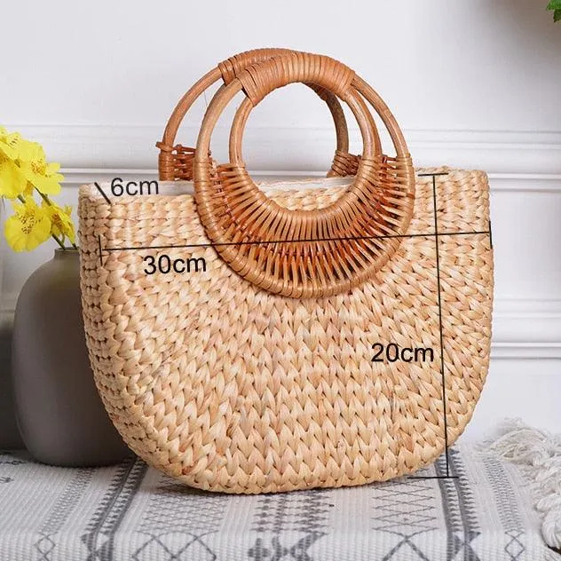 Elegant woven straw beach bags