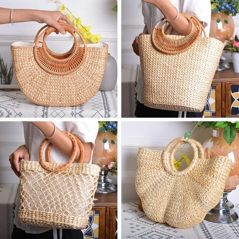 Elegant woven straw beach bags