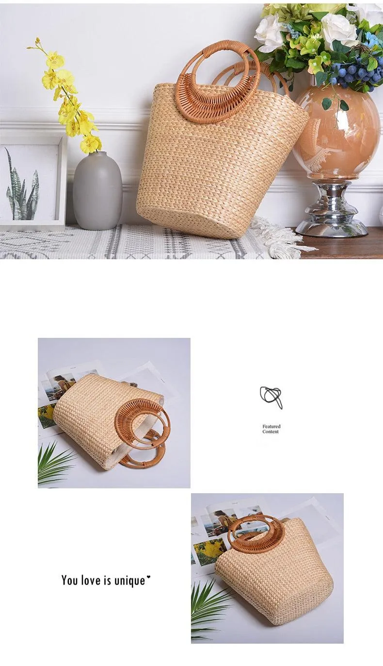Elegant woven straw beach bags