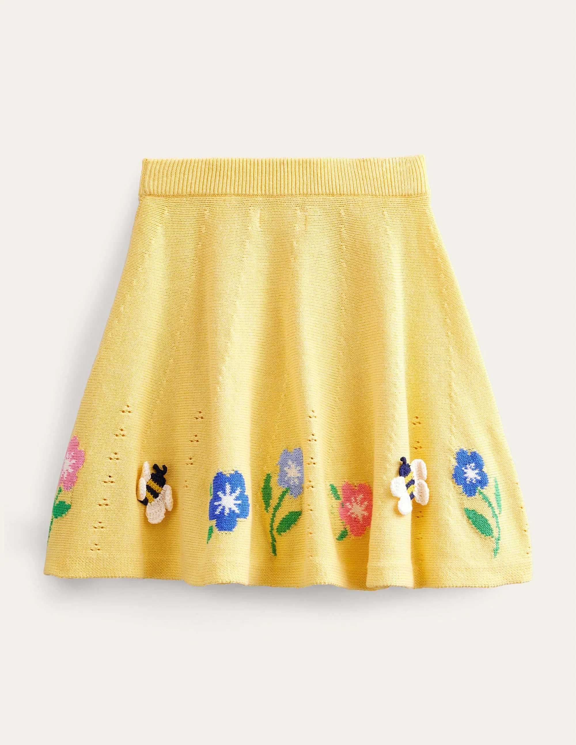 Embroidered Knitted Skirt-Soft Lemon