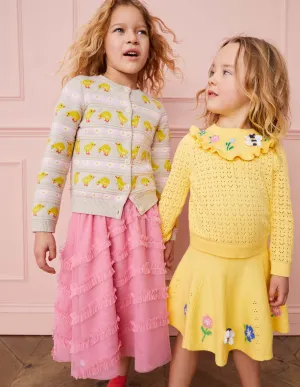 Embroidered Knitted Skirt-Soft Lemon