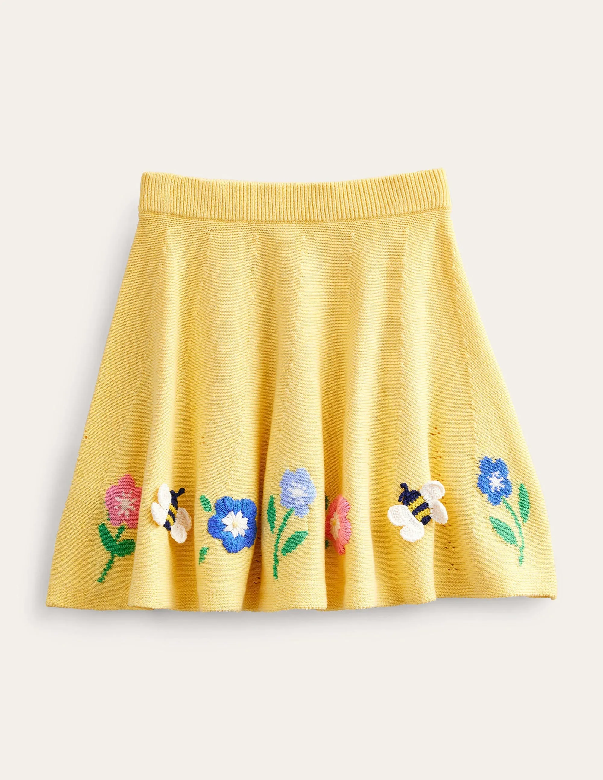 Embroidered Knitted Skirt-Soft Lemon
