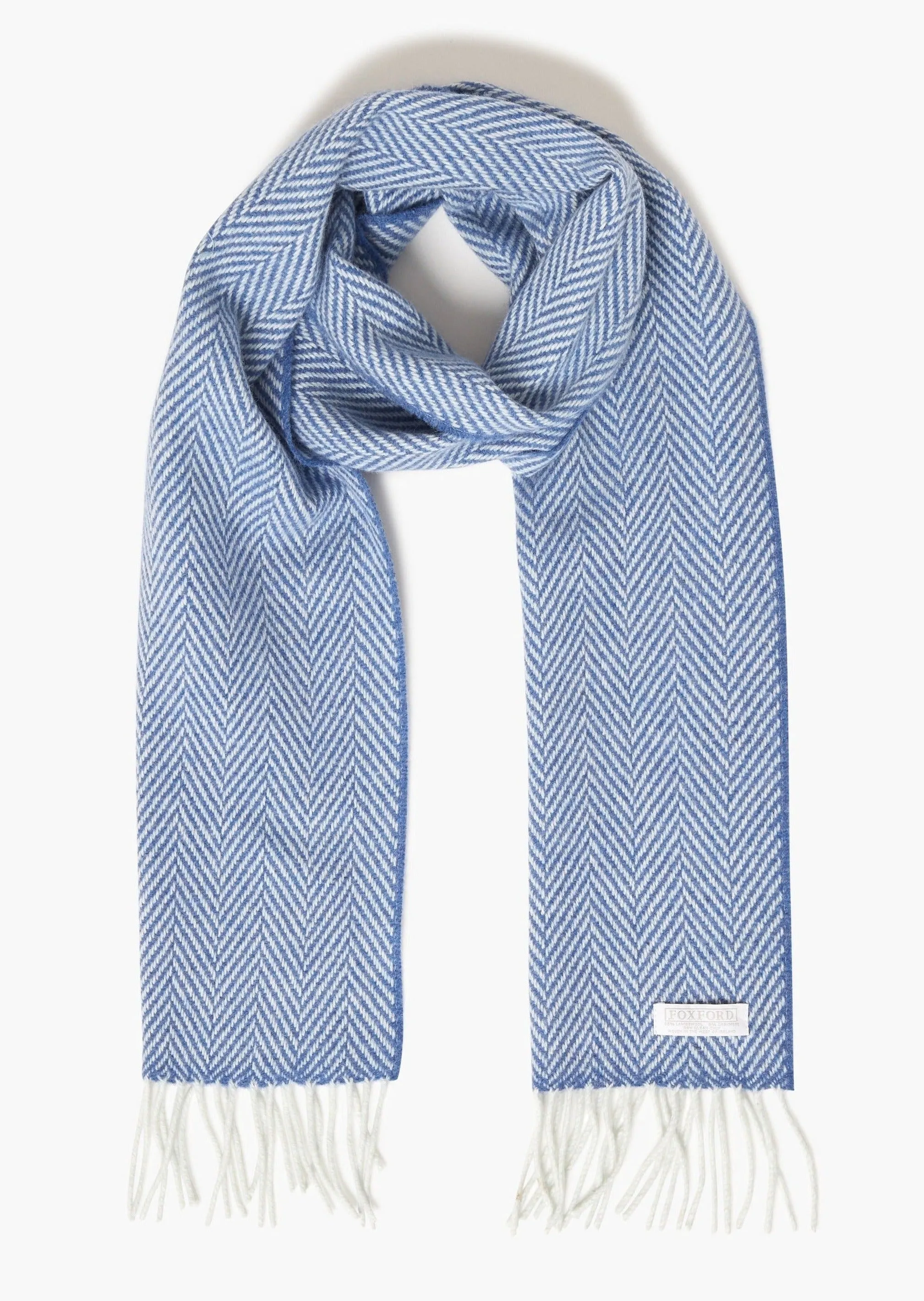 Foxford Merino Cashmere Scarf | Blue Herringbone