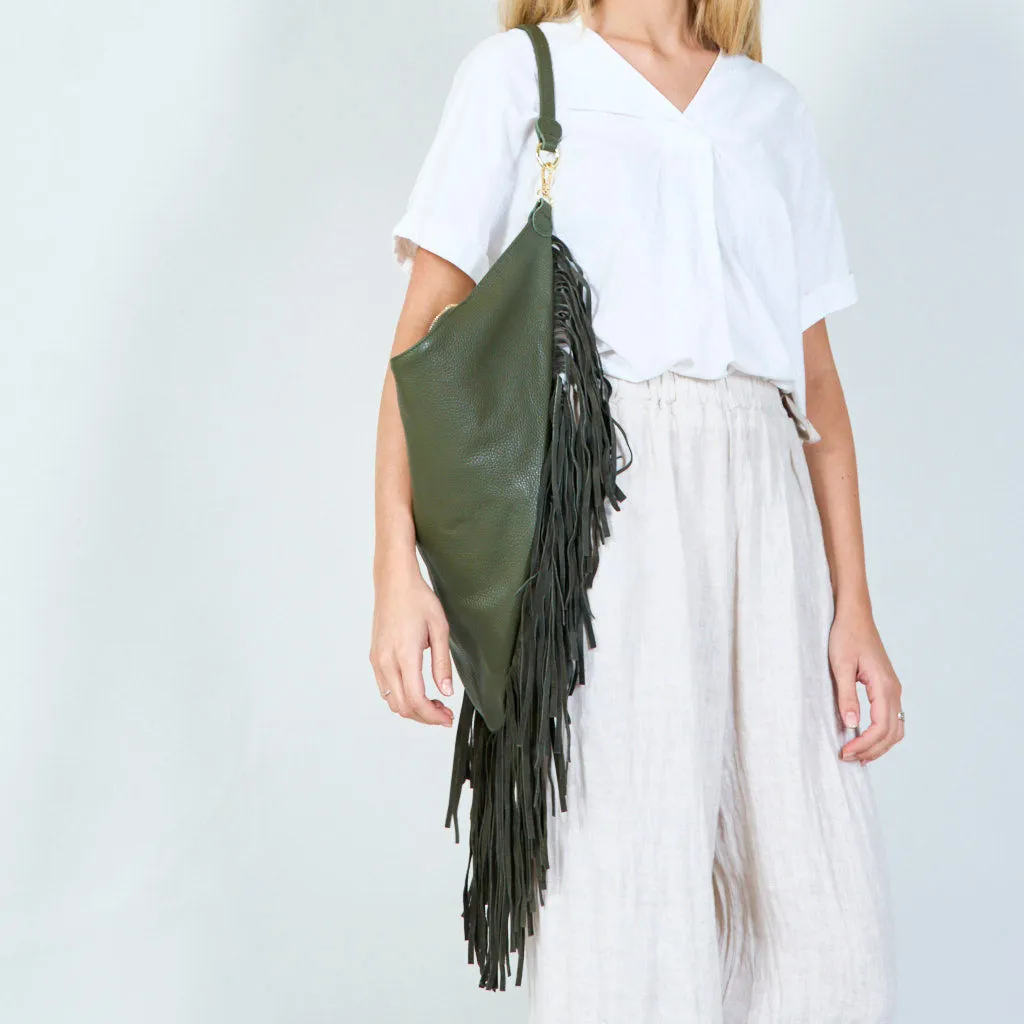 Fringe leather hobo bag wholesale