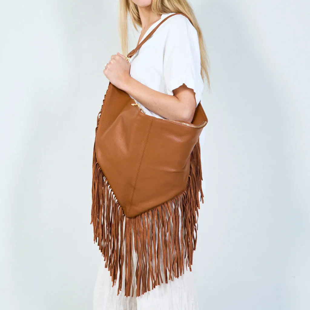 Fringe leather hobo bag wholesale
