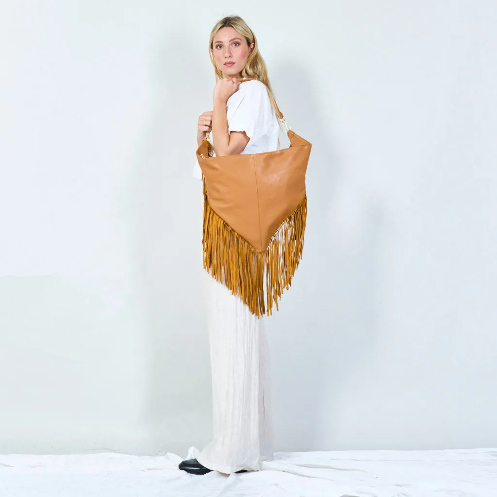 Fringe leather hobo bag wholesale