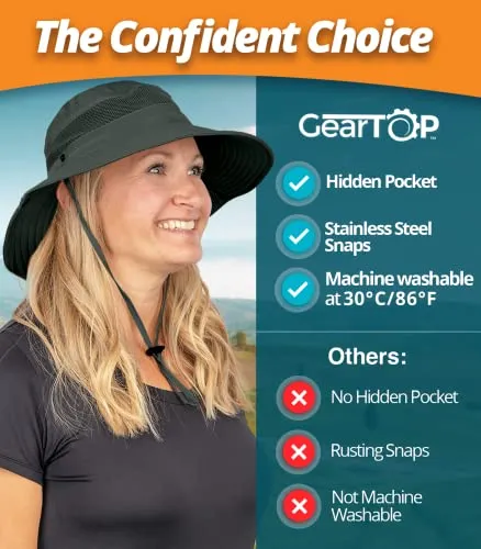 GearTOP Wide Brim Sun Hat UV Protection Army Green 7-7 1/2