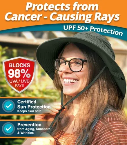 GearTOP Wide Brim Sun Hat UV Protection Army Green 7-7 1/2