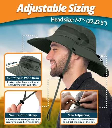 GearTOP Wide Brim Sun Hat UV Protection Army Green 7-7 1/2