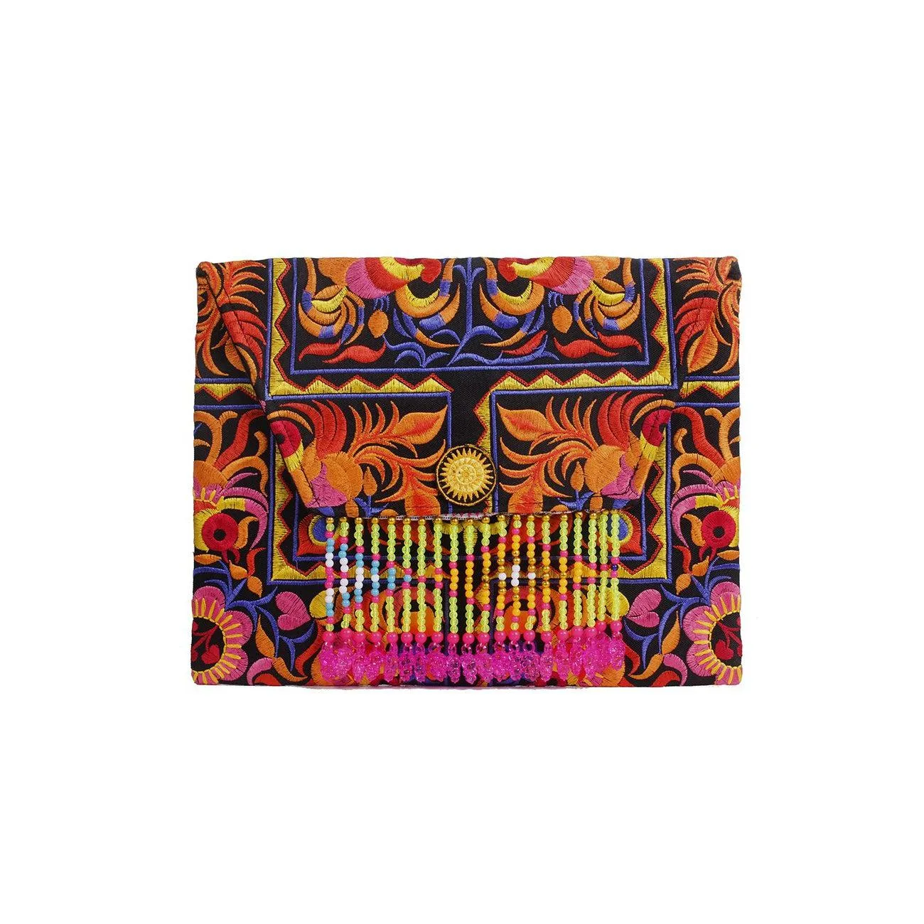 Geometric Embroidered Bead Trim Clutch Bag | iPad Case - Thailand