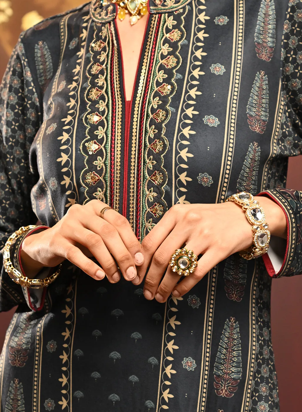 Harleen Black Printed Brushed Fleece Long Kurta for Women