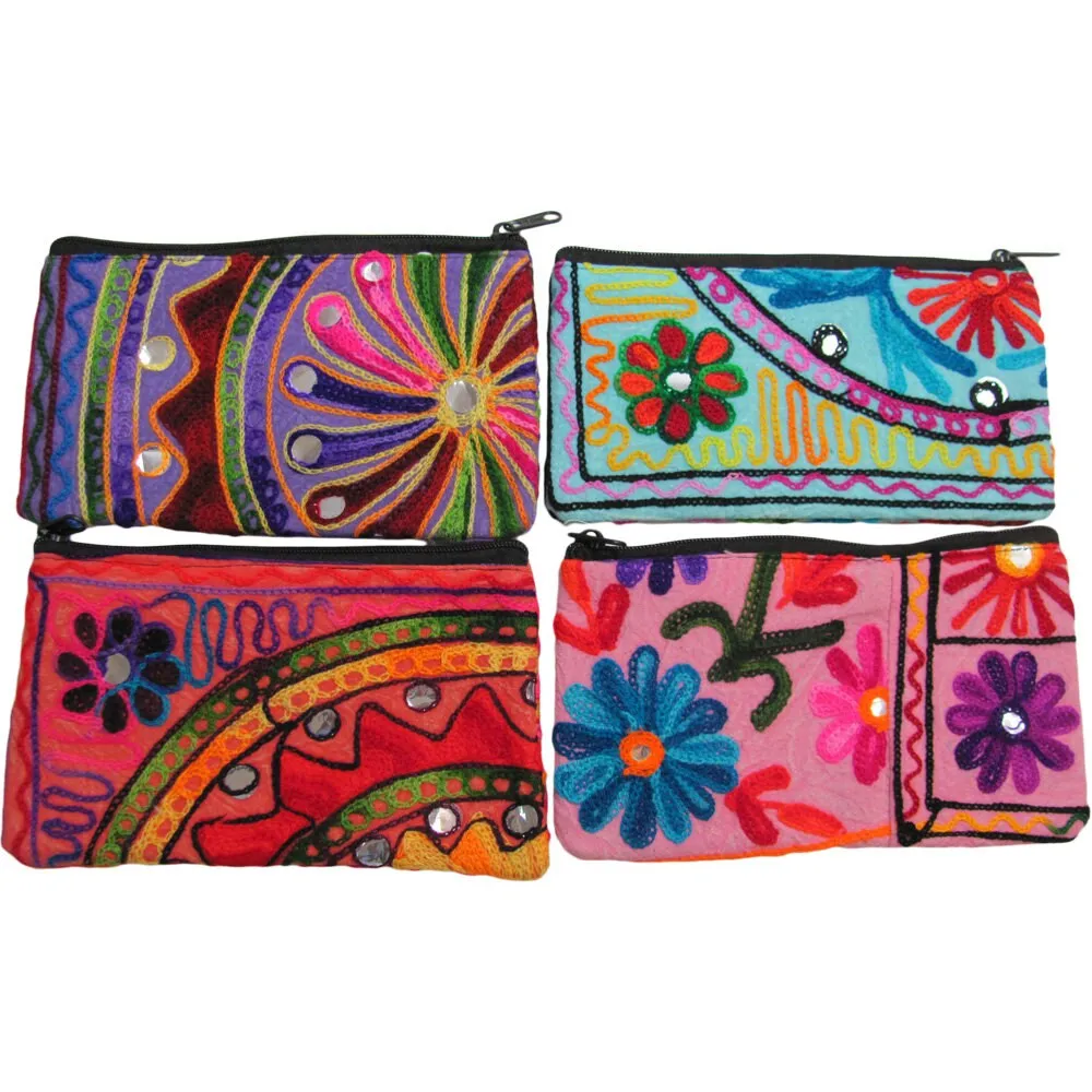 Indian Vintage Embroidered Fabric Cosmetic Bags Pouch Makeup Organizer Clutch