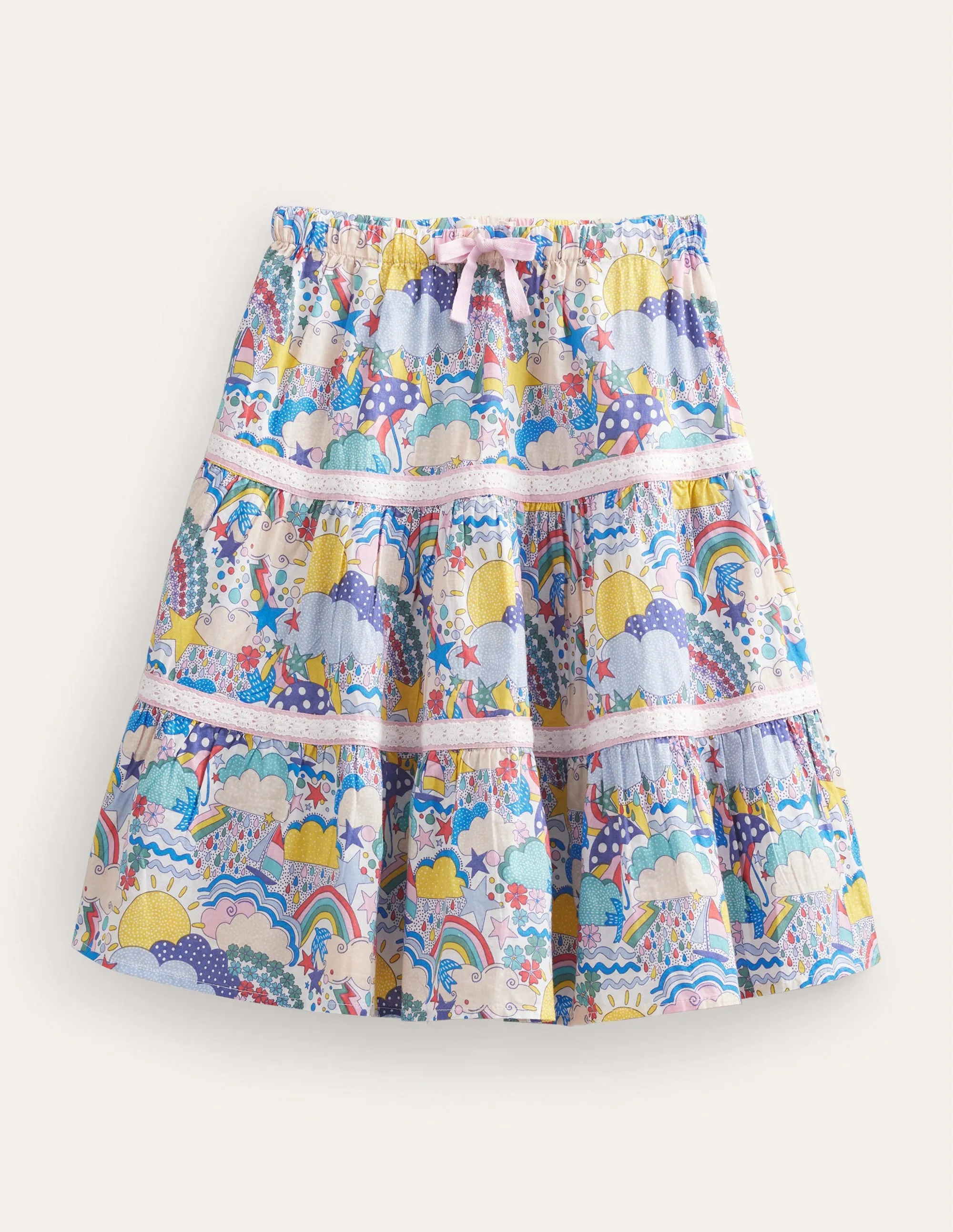 Midi Tiered Skirt-Ivory Multi Weather