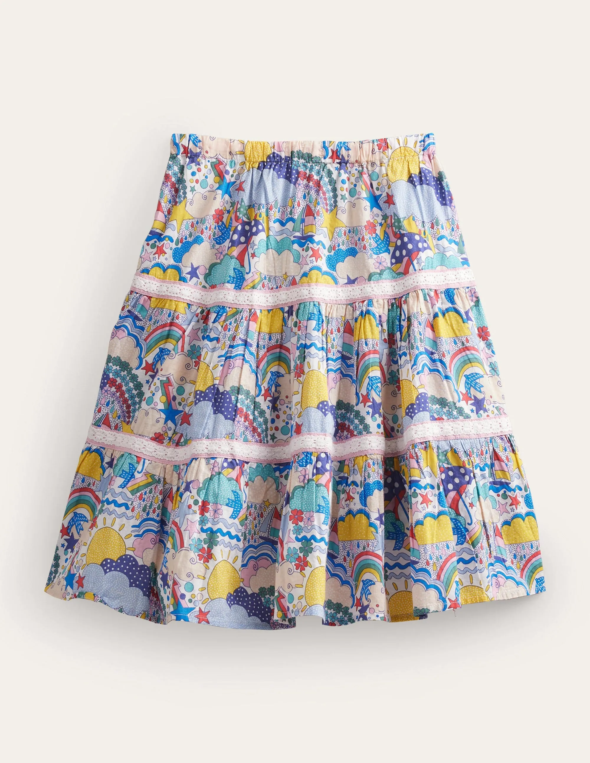 Midi Tiered Skirt-Ivory Multi Weather