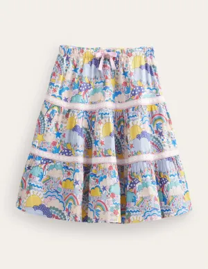 Midi Tiered Skirt-Ivory Multi Weather