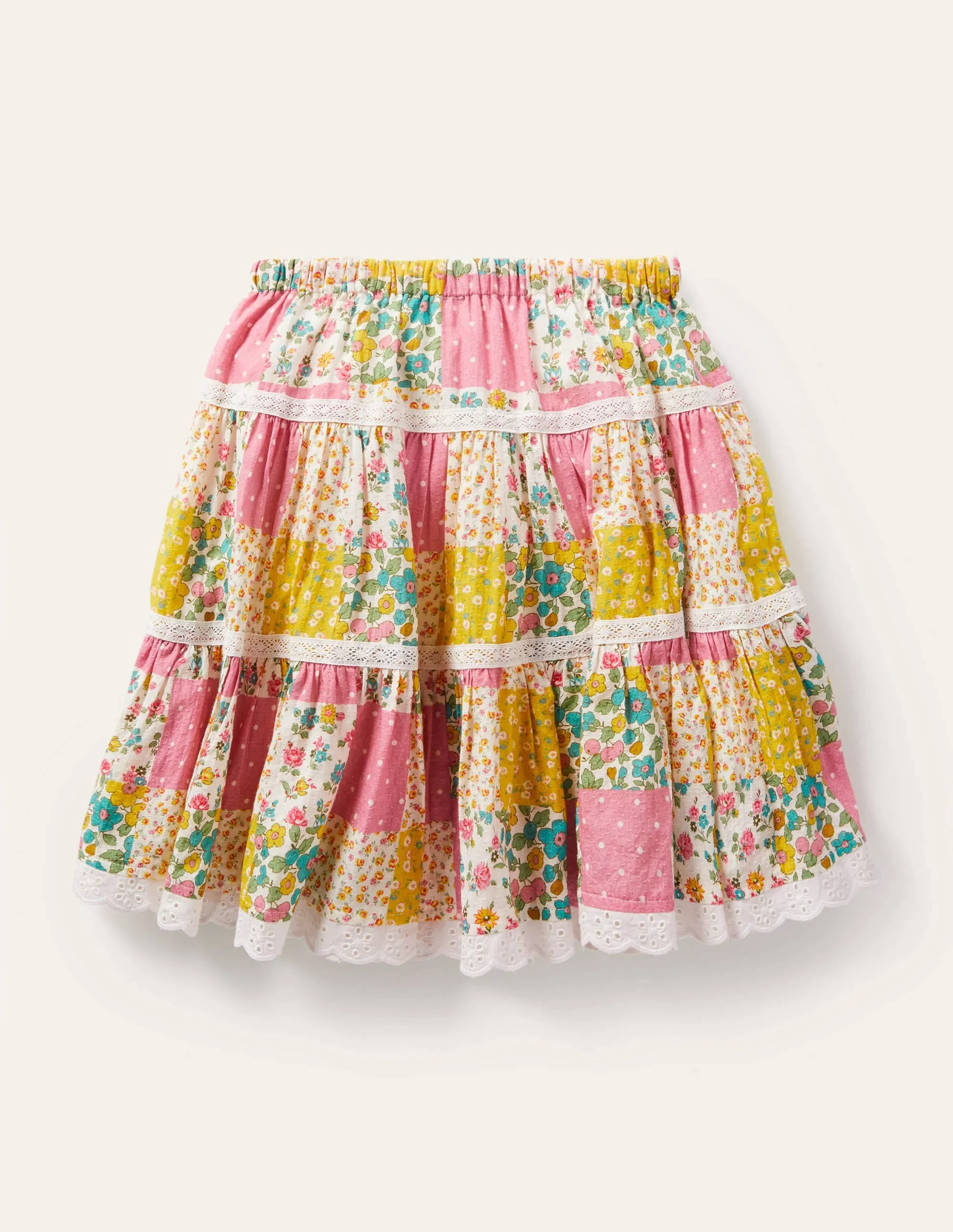 Midi Tiered Skirt-Multi Patchwork