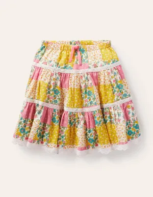 Midi Tiered Skirt-Multi Patchwork