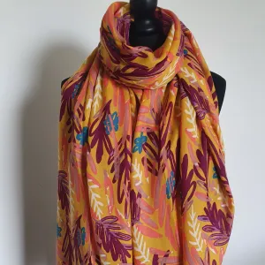 Mustard Watercolour Leaf Scarf