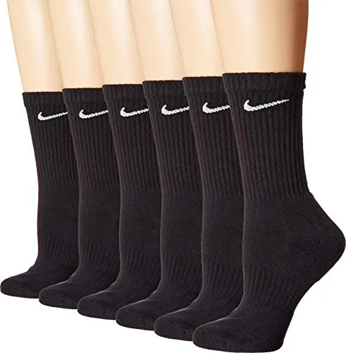 Nike Everyday Cushion Crew Socks, Unisex Nike Socks, Black/White, L (Pack of 6 Pairs of Socks)