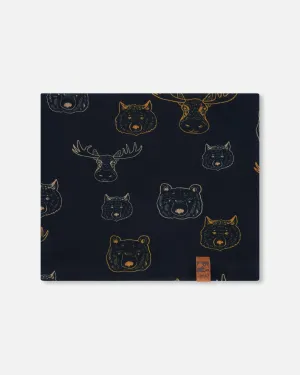 Printed Neck Tube Beige Animals On Black Background