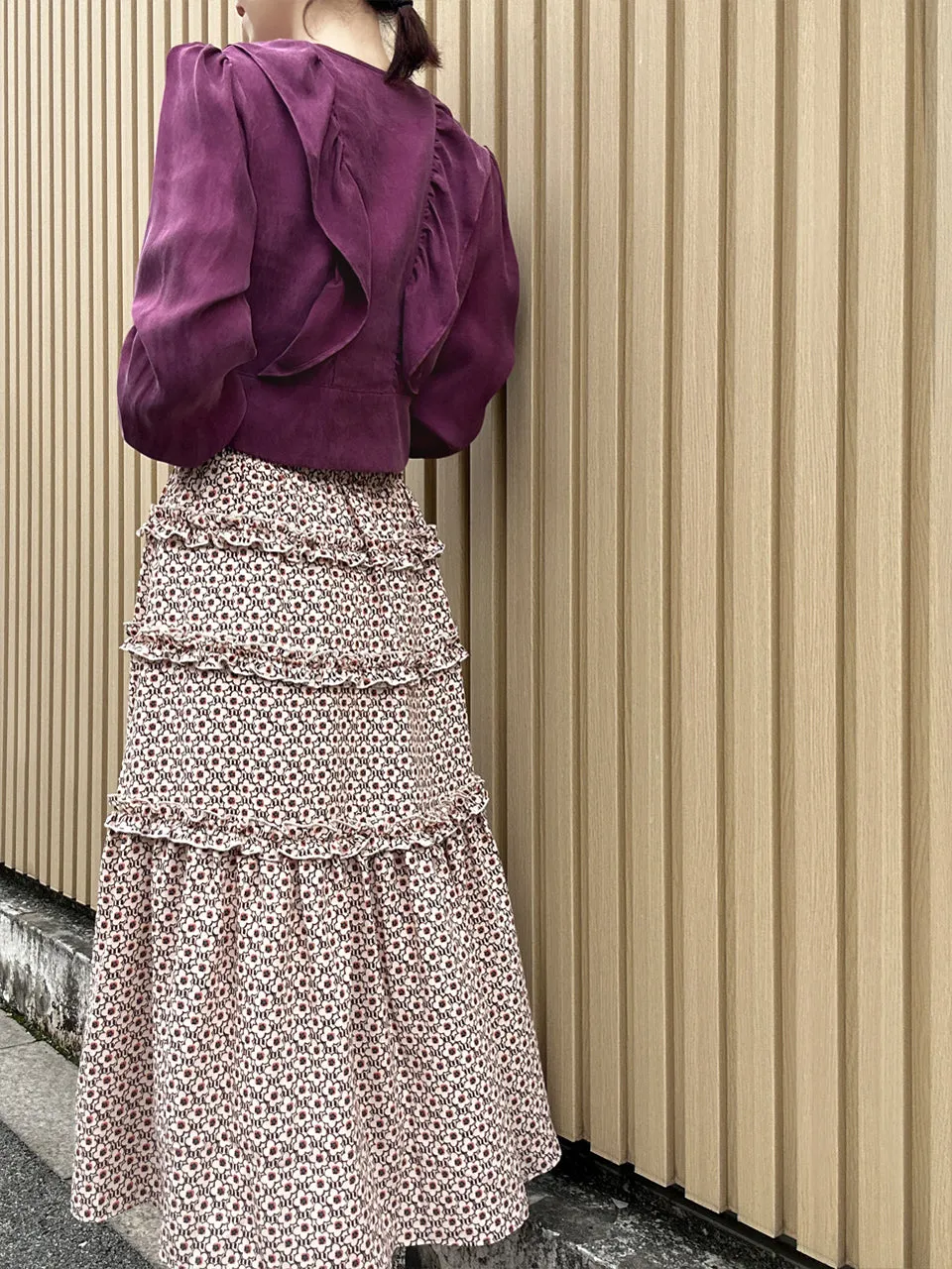 Purple Magenta Buttoned Waist Ruffles Crop Top